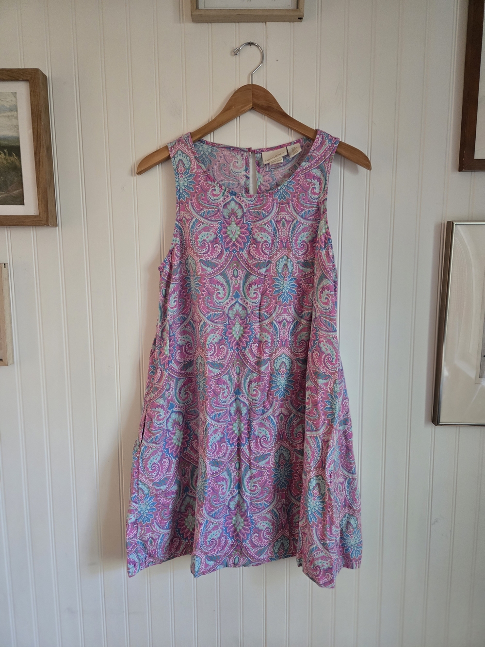 Cynthia Rowley Linen Beachy Sleeveless Pink Paisley Swing Mini Dress